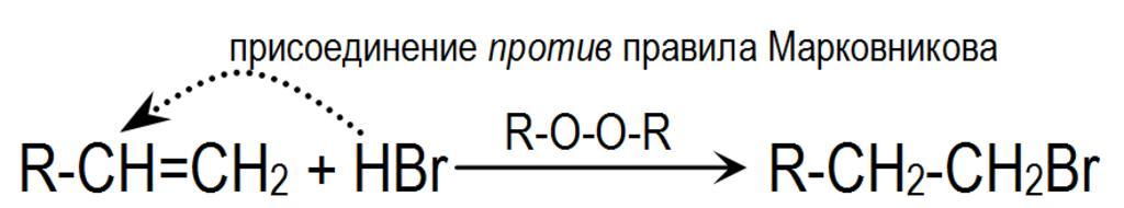 Против правила марковникова протекает реакция схема которой