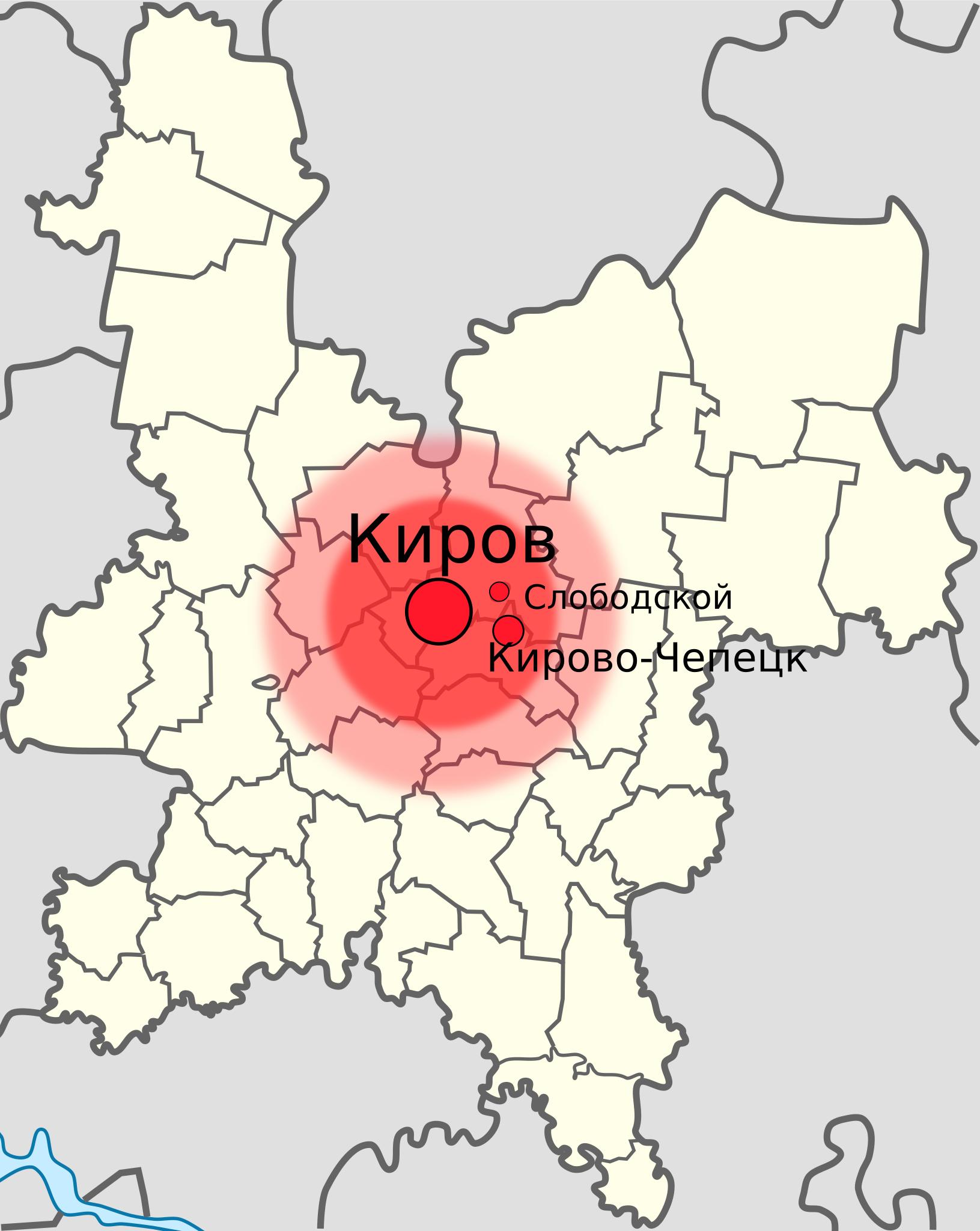 На карте областной центр Кировской области