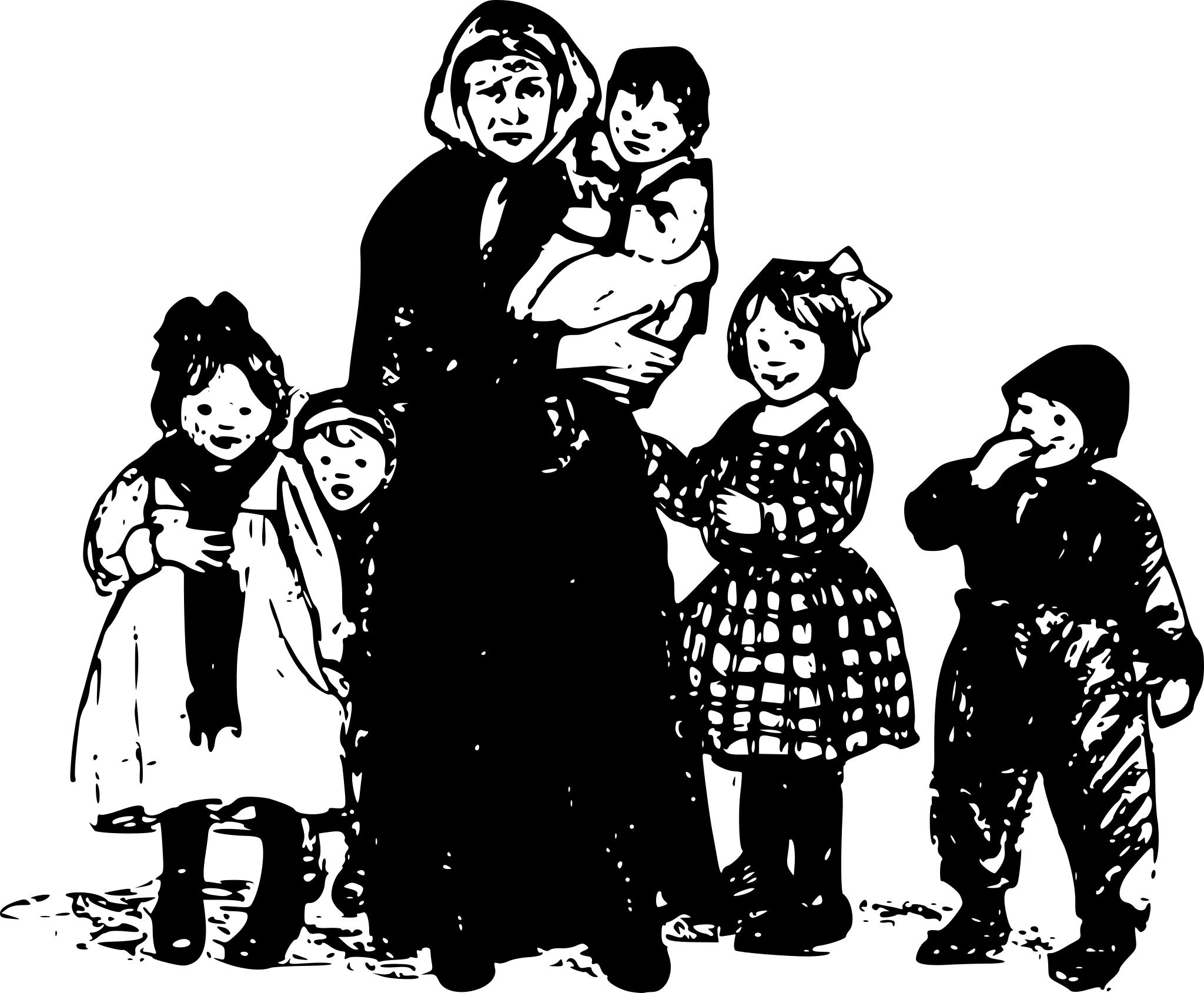 Силуэт бабушки с внуками