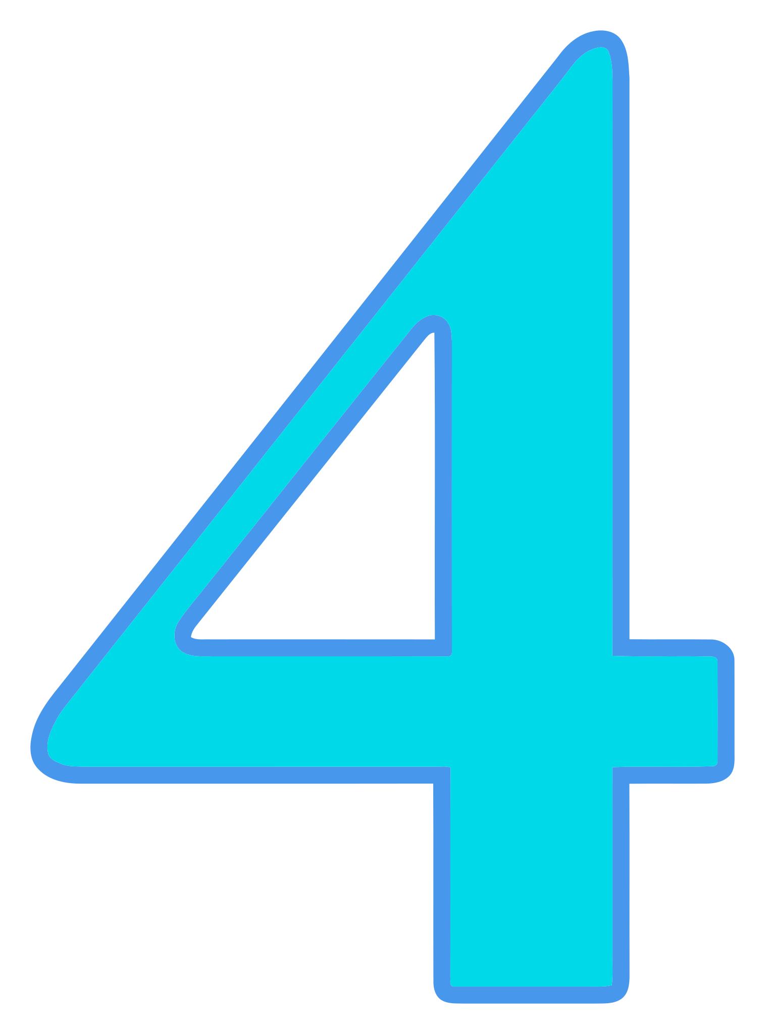 Символ числа четыре. Цифра 4 голубого цвета. Число 4. Цифры без фона белые 4. Цифра 4 в голубом цвете на белом фоне.