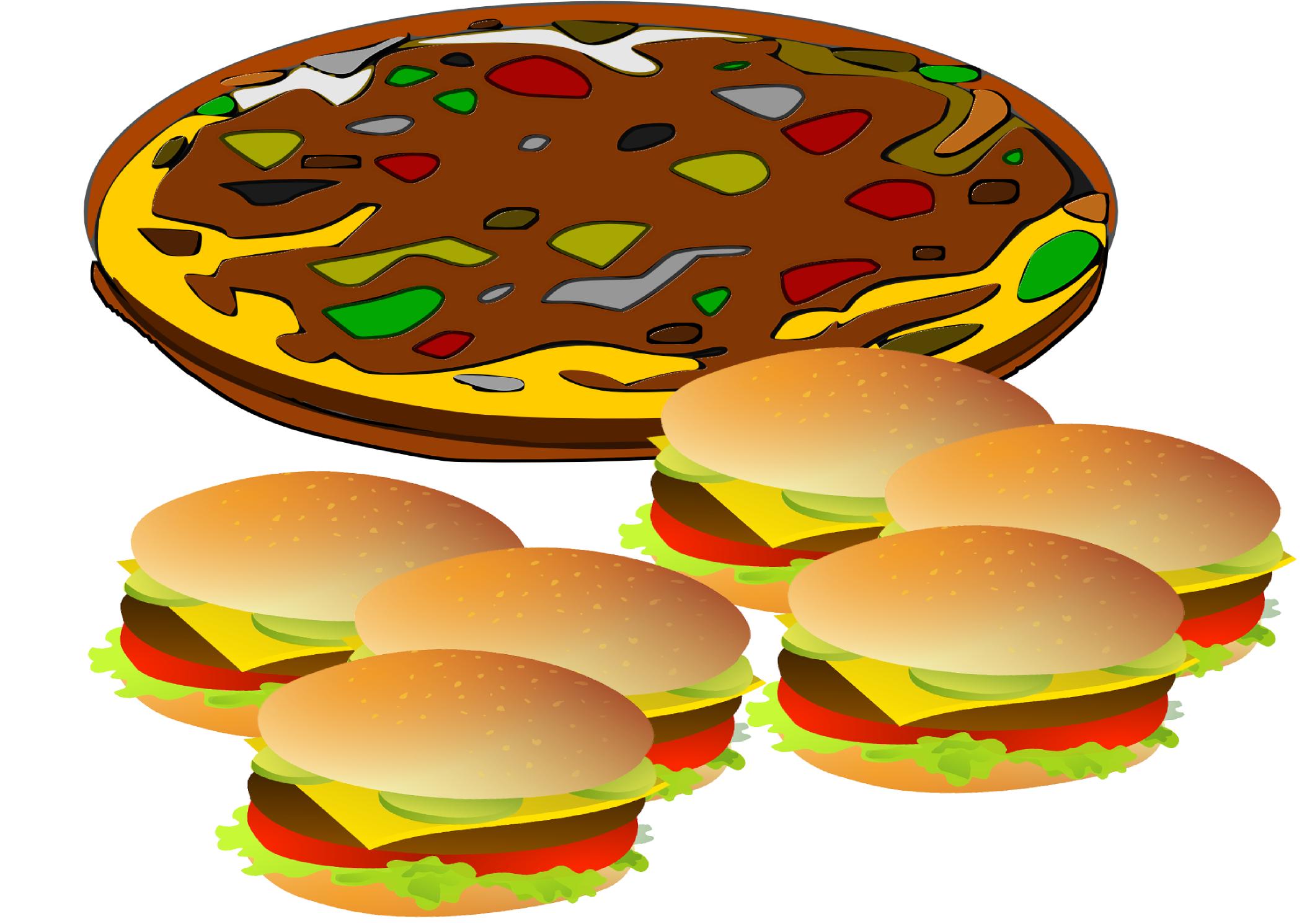 Рисунки пиццы и гамбургеров дляьдетей