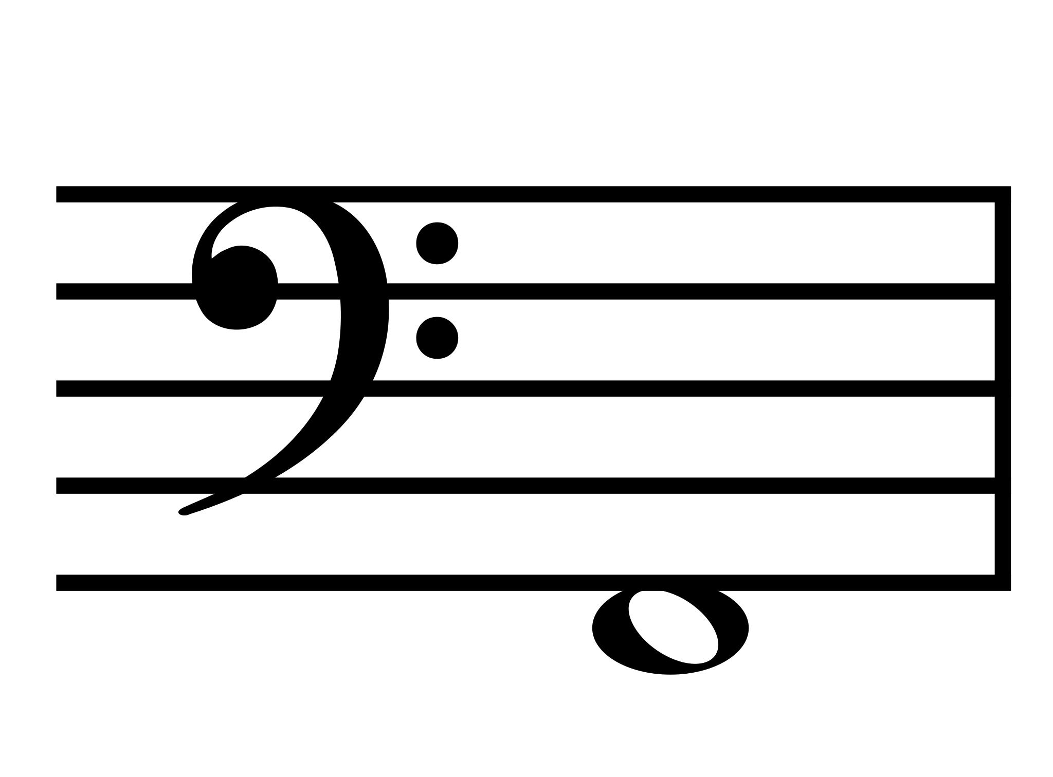 Ноты басового ключа на нотном стане
